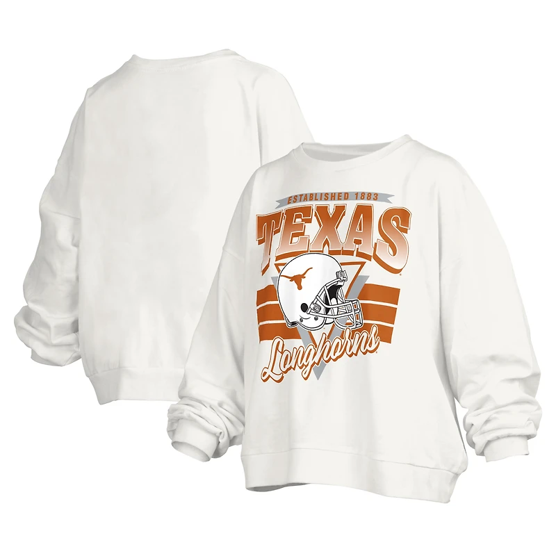 Sweat-shirt surdimensionné à logo rétro Janice des Texas Longhorns pour femme Pressbox White