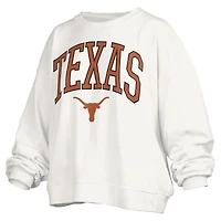 Women's Pressbox White Texas Longhorns Janise Arch Over Logo Waist Length Oversized Pullover Sweatshirt