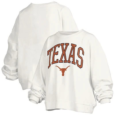 Women's Pressbox White Texas Longhorns Janise Arch Over Logo Waist Length Oversized Pullover Sweatshirt