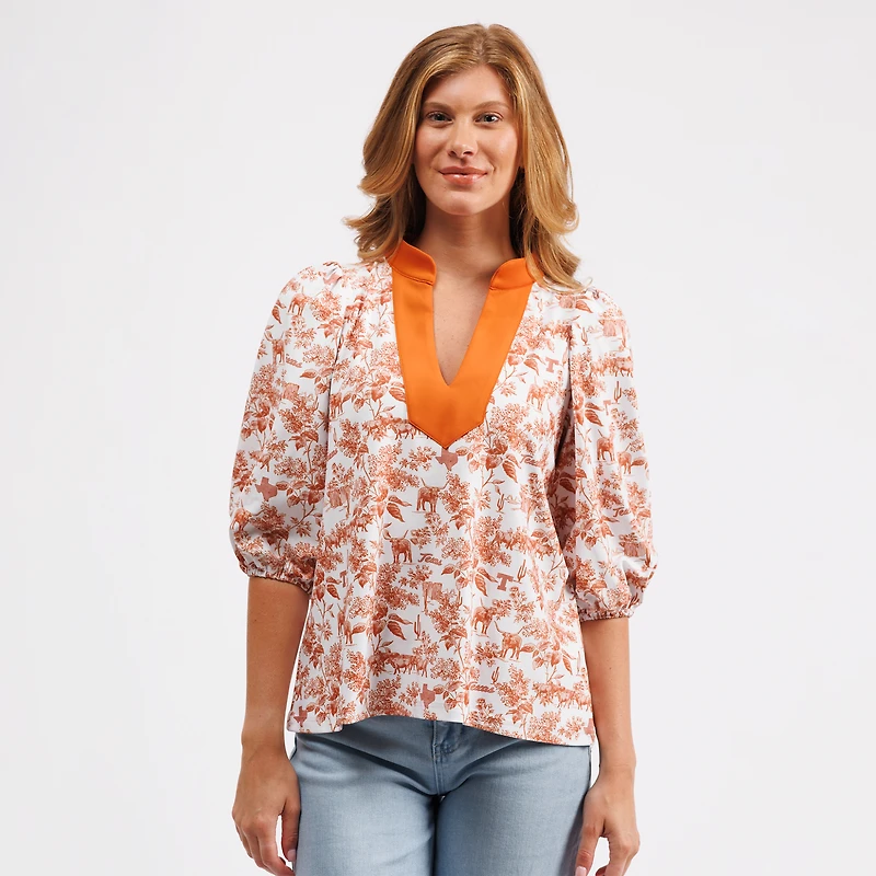 Haut à col en V Eliza des Texas Longhorns, couleur orange brûlé, de Smith & Quinn (femme)
