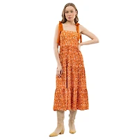 Robe longue orange Texas Longhorns à volants et épaules nouées pour femme Smith & Quinn