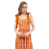 Women's Smith & Quinn  Orange Texas Longhorns Tied Shoulder Tiered Maxi Dress