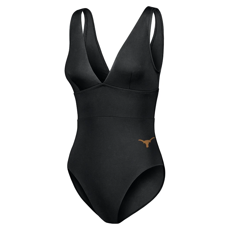 Maillot de bain une pièce moderne à col en V pour femme Tommy Bahama noir Texas Longhorns Palm