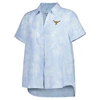 Chemise boutonnée Tommy Bahama pour femmes Texas Longhorns Legacy Leaves Camp bleu clair
