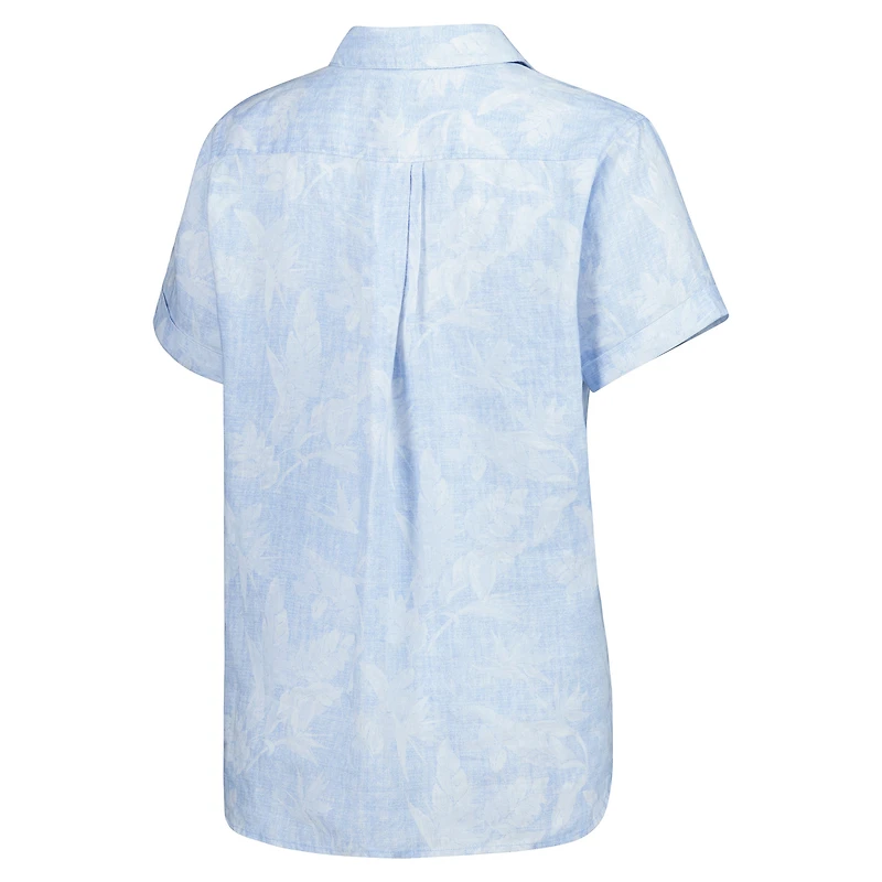 Chemise boutonnée Tommy Bahama pour femmes Texas Longhorns Legacy Leaves Camp bleu clair