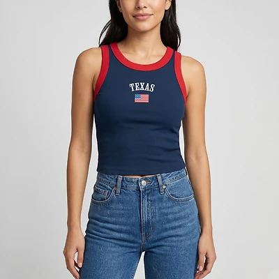 Women's Uscape Apparel Navy/Red Texas Longhorns Americana Wordmark Ribbed Tank Top