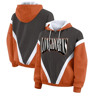 Veste coupe-vent à capuche entièrement zippée pour femme WEAR by Erin Andrews, colorblock orange brûlé/gris, Texas Longhorns