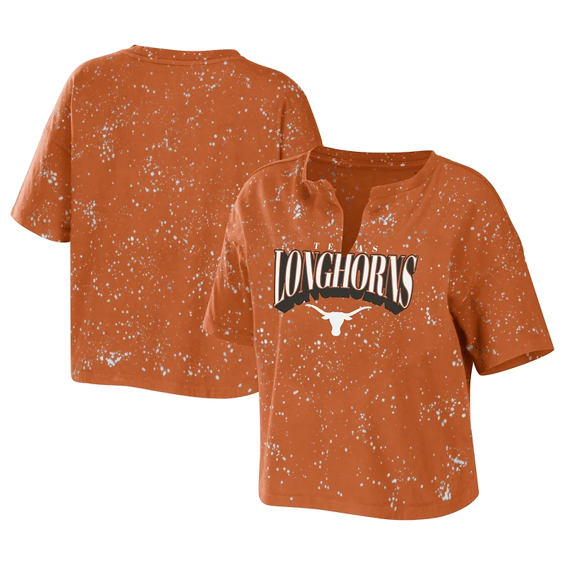 Women's WEAR by Erin Andrews Texas Orange Longhorns T-shirt court à encolure crantée délavé l'eau de javel