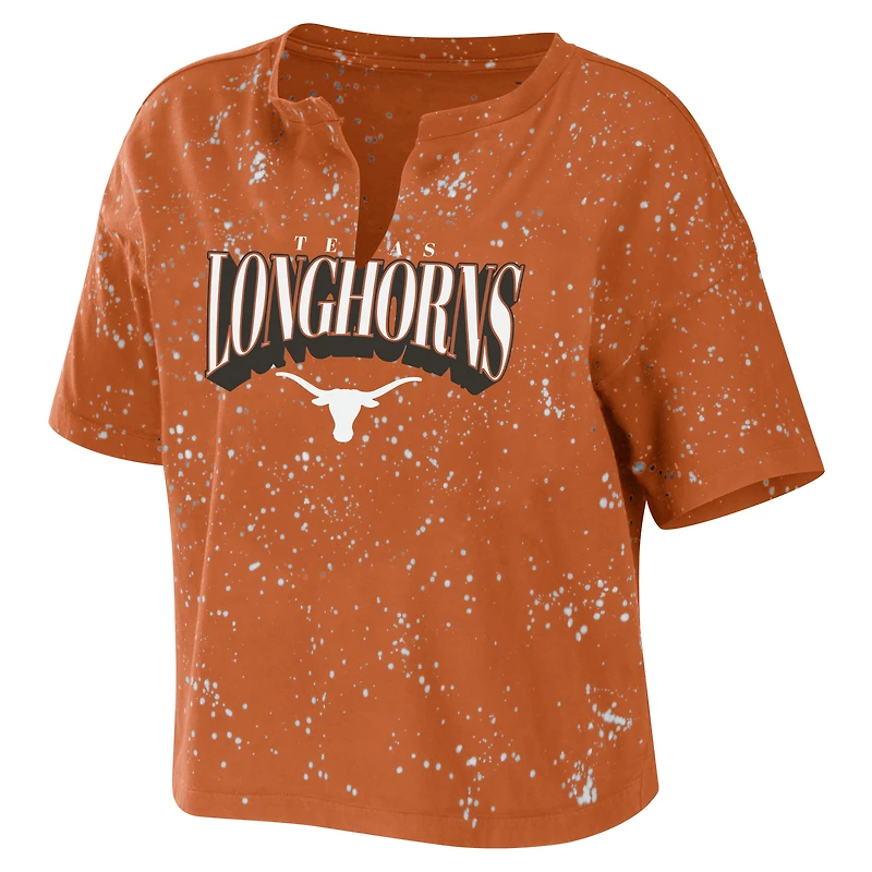 Women's WEAR by Erin Andrews Texas Orange Longhorns T-shirt court à encolure crantée délavé l'eau de javel