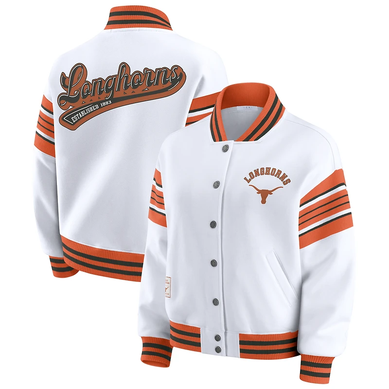 Veste sweat-shirt en polaire à boutons-pression et point satin pour femme WEAR by Erin Andrews, blanc/orange Texas Longhorns
