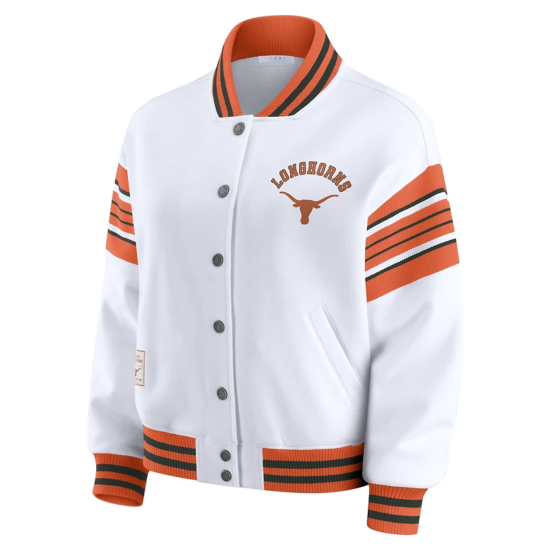 Women's WEAR by Erin Andrews White/Texas Orange Texas Longhorns Satin Stitch Full-Snap Fleece Sweatshirt Jacket