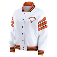 Women's WEAR by Erin Andrews White/Texas Orange Texas Longhorns Satin Stitch Full-Snap Fleece Sweatshirt Jacket