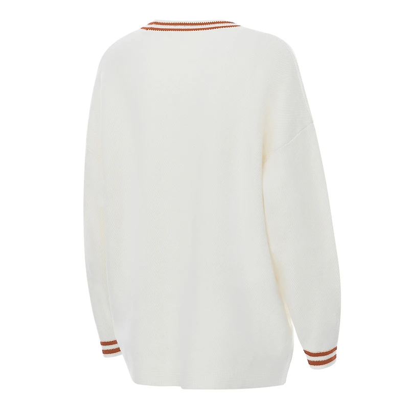 Women's ZooZatz Cream Texas Longhorns Striped Knit Button-Up Cardigan