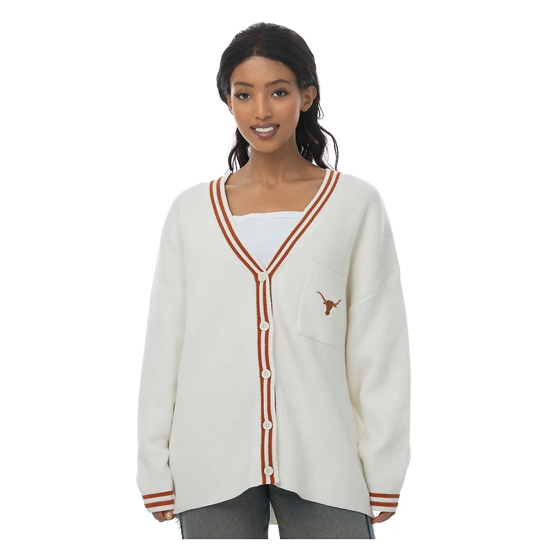 Cardigan boutonné en tricot rayé crème Texas Longhorns ZooZatz pour femme