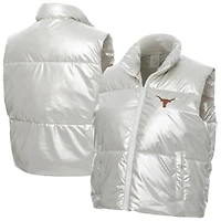 Women's ZooZatz Silver Texas Longhorns Metallic Cropped Full-Zip Sleeveless Puffer Vest