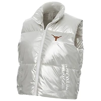 Women's ZooZatz Silver Texas Longhorns Metallic Cropped Full-Zip Sleeveless Puffer Vest
