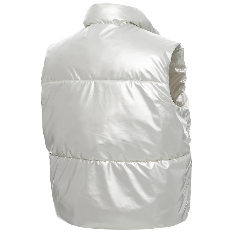 Women's ZooZatz Silver Texas Longhorns Metallic Cropped Full-Zip Sleeveless Puffer Vest