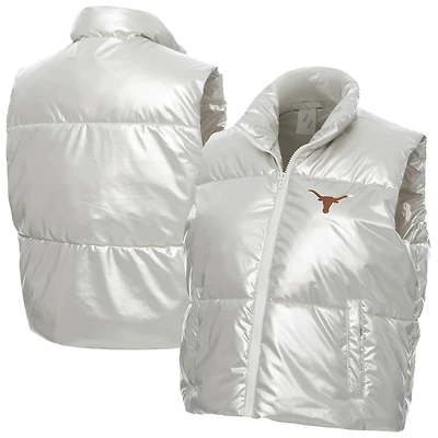 Women's ZooZatz Silver Texas Longhorns Metallic Cropped Full-Zip Sleeveless Puffer Vest
