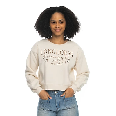 Sweat-shirt ras du cou court pour femme ZooZatz Tan Texas Longhorns