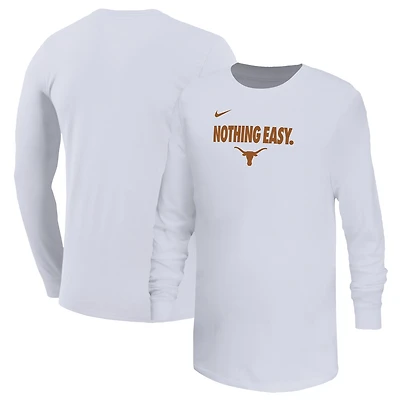 Youth Nike White Texas Longhorns 2025 On-Court Bench Long Sleeve T-Shirt