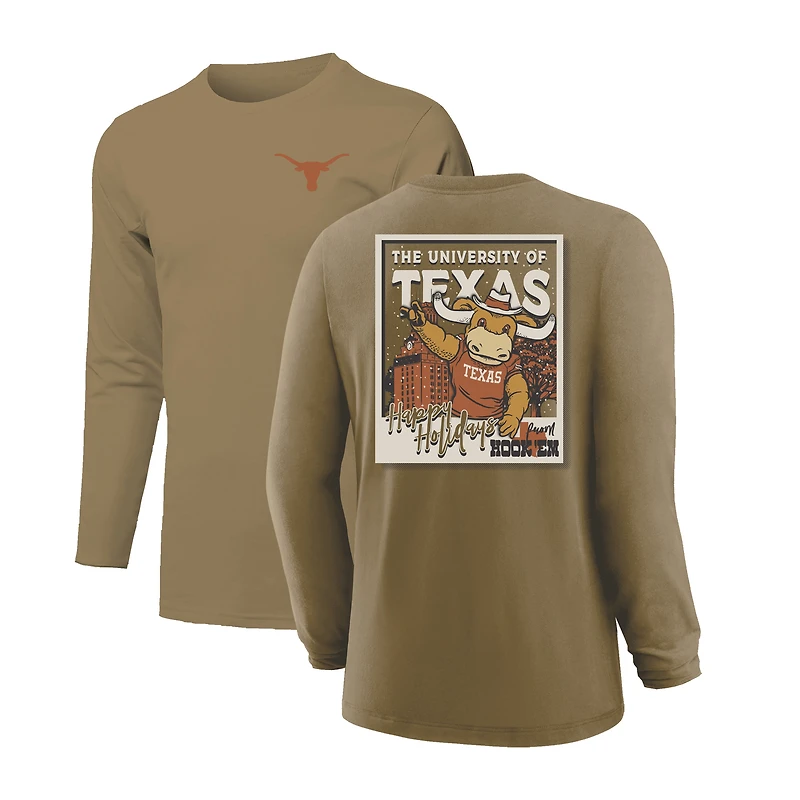 T-shirt à manches longues pour jeunes, couleur beige, Texas Longhorns, imprimé Polaroid neigeux