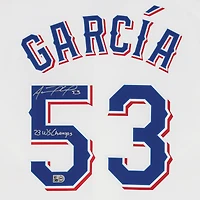 Adolis Garcia Texas Rangers Autographed White Nike Replica Jersey with "23 WS Champs" Inscription