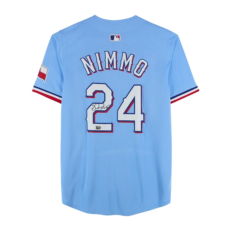 Brandon Nimmo Texas Rangers Autographed Light Blue Nike Replica Jersey