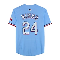 Brandon Nimmo Texas Rangers Autographed Light Blue Nike Replica Jersey