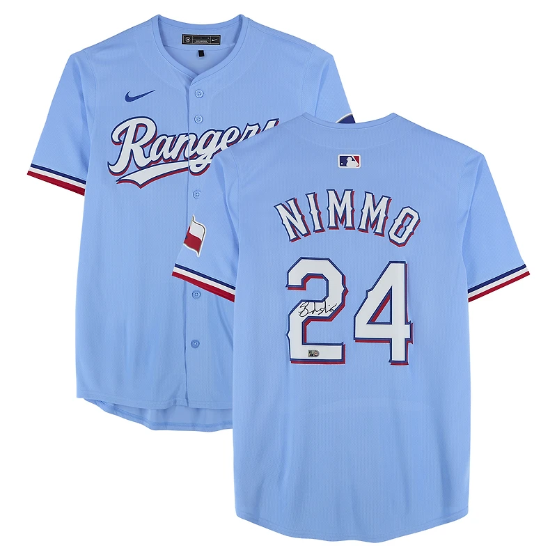 Maillot réplique Nike bleu clair autographié par Brandon Nimmo, Texas Rangers