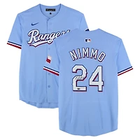 Maillot réplique Nike bleu clair autographié par Brandon Nimmo, Texas Rangers