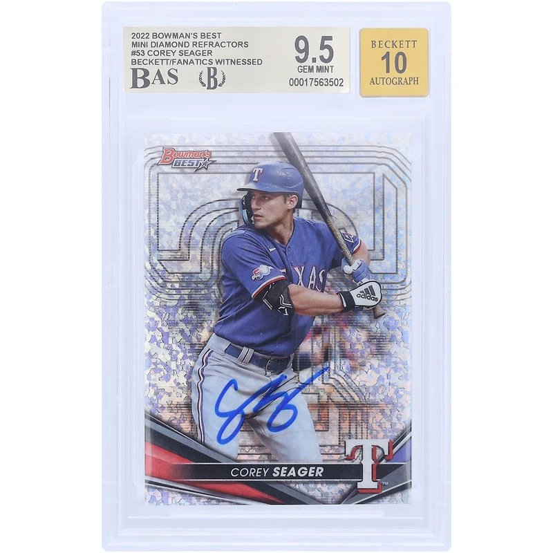 V106832 Ranger Corey Seager Texas Rangers Autographié 2022 Bowman Best Mini Diamond Refractor #53 #/299 Beckett Fanatics Witnessed Authenticated 9.5/10 Carte Corey Seager AUT BWM TRADING CARDS 45646 AUTTRC CA01B00084 #10