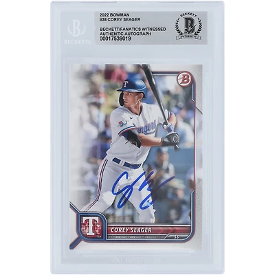 Corey Seager Texas Rangers Autographed 2022 Bowman #38 Beckett Fanatics Witnessed Authenticated Card