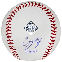 Corey Seager, champion des World Series 2023, a dédicacé le logo de Rawlings Baseball avec l'inscription « 23 WS MVP » des Texas Rangers