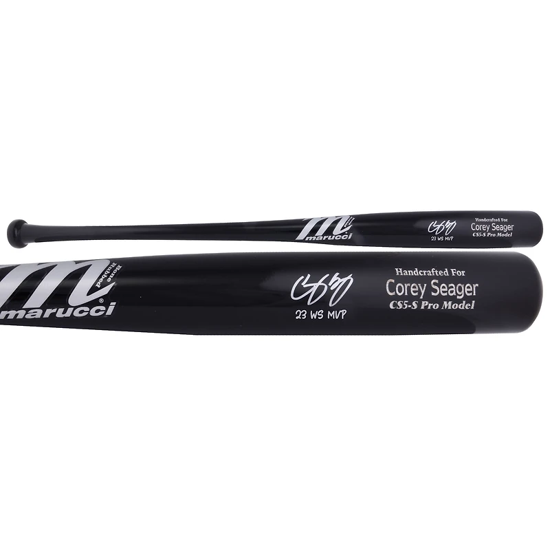 Batte de baseball Marucci Game Model autographiée par Corey Seager des Texas Rangers, champions de la Série mondiale 2023, avec l'inscription « 23 WS MVP »