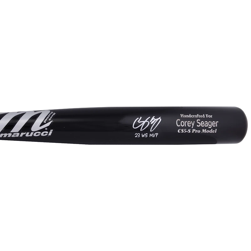 Batte de baseball Marucci Game Model autographiée par Corey Seager des Texas Rangers, champions de la Série mondiale 2023, avec l'inscription « 23 WS MVP »