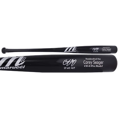 Batte de baseball Marucci Game Model autographiée par Corey Seager des Texas Rangers, champions de la Série mondiale 2023, avec l'inscription « 23 WS MVP »