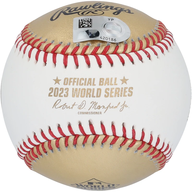 Corey Seager Texas Rangers Autographed 2023 World Series Logo Gold/White Leather Baseball with "23 WS MVP" Inscription