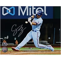 Photographie autographiée de 8" x 10" de Corey Seager avec le maillot bleu des Texas Rangers