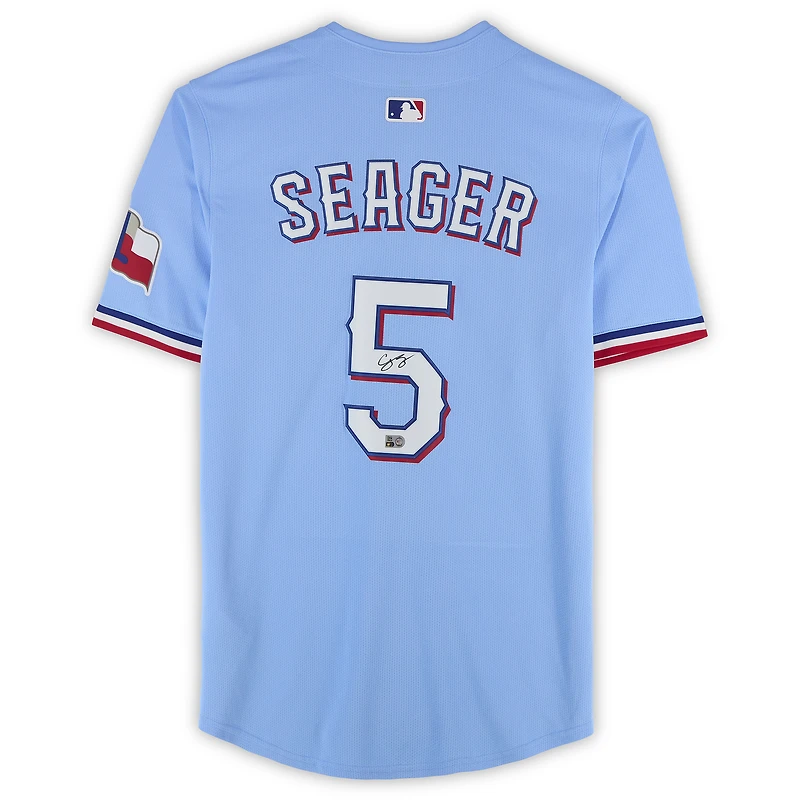 Maillot réplique Nike bleu clair autographié de Corey Seager, Texas Rangers