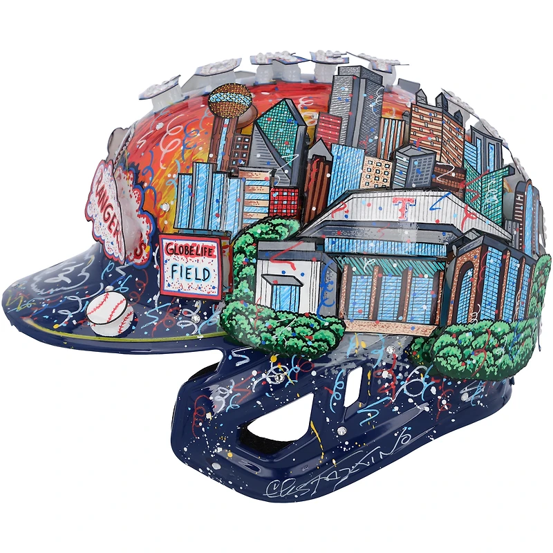 Corey Seager Texas Rangers Autographed Rawlings Mach Pro Replica Batting Helmet - Art by Charles Fazzino - RG13322293