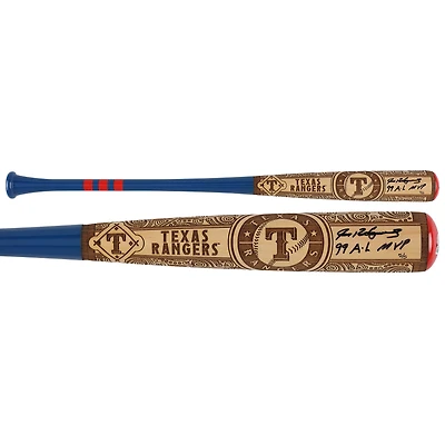Bâton de baseball Pillbox Bat Company Mural Series autographié par Ivan Rodriguez, Texas Rangers, avec inscription « MVP de la Ligue américaine 1999 » - Édition limitée n° 5/5