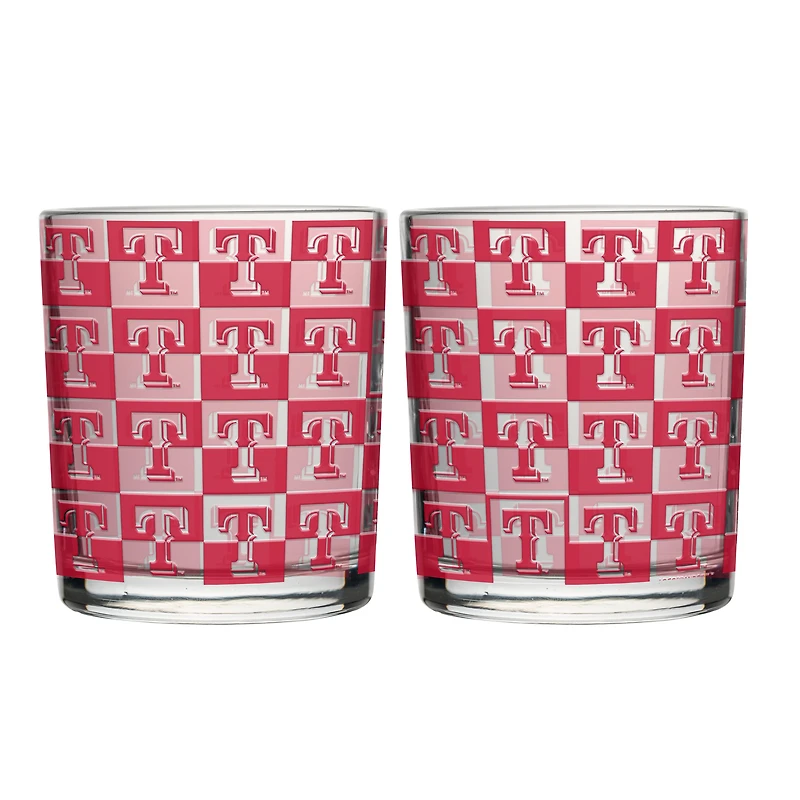 Logo Brands Texas Rangers Two-Pack 12oz. Gridiron Stained Rocks Glass Set