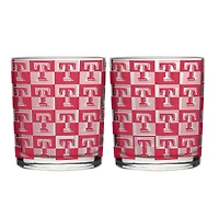 Logo Brands Texas Rangers Two-Pack 12oz. Gridiron Stained Rocks Glass Set