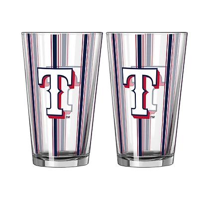 Logo Brands Texas Rangers Two-Piece 16oz. Striped Pint Glass Set