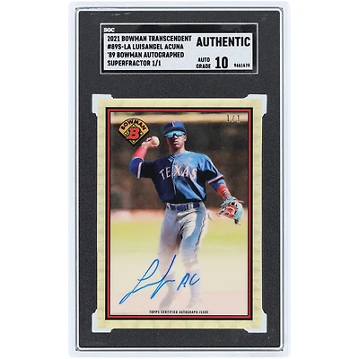 Luisangel Acuña Texas Rangers Autographed 2021 Bowman Transcendent Superfractor #89S-LA #1/1 SGC Authenticated Auto 10 Card