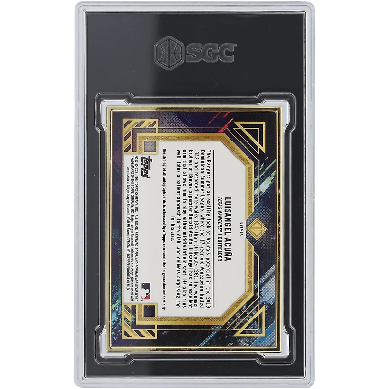 Luisangel Acuna Texas Rangers Autographed 2021 Bowman Transcendent Rose Gold #BVTA-LA #1/1 SGC Authenticated 9 Card