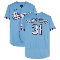 Maillot authentique Nike bleu clair autographié par Max Scherzer, Texas Rangers