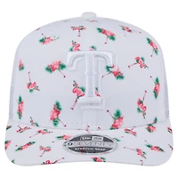 Casquette extensible à bouton-pression 9SEVENTY Flamingo Texas Rangers blanche New Era pour homme