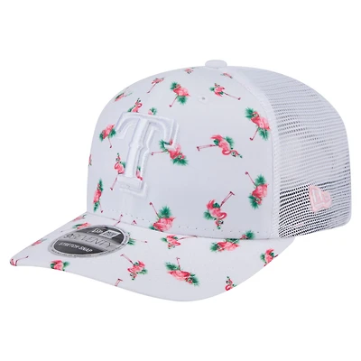 Casquette extensible à bouton-pression 9SEVENTY Flamingo Texas Rangers blanche New Era pour homme