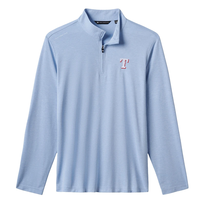 Men's TravisMathew Light Blue Texas Rangers Time to Tailgate Tri-Blend Quarter-Zip Pullover